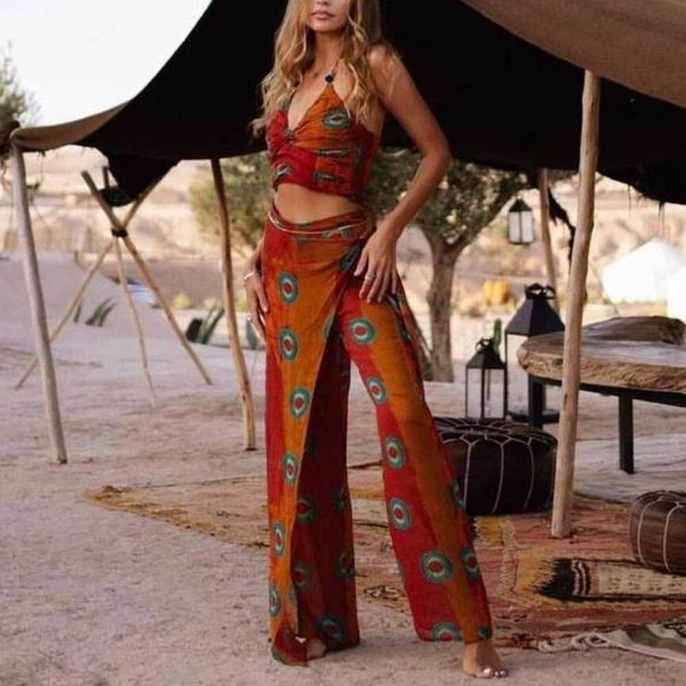 Zara Orange Rust Pareo Wrap Pants Medium
